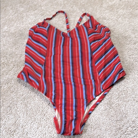 Kona Sol Striped Lace up Back Swimsuit 18W - Picture 1 of 7